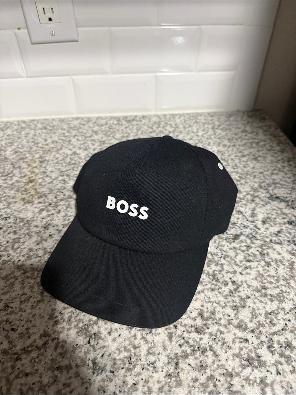 BOSS Black Cap with White Logo - Men's Hat